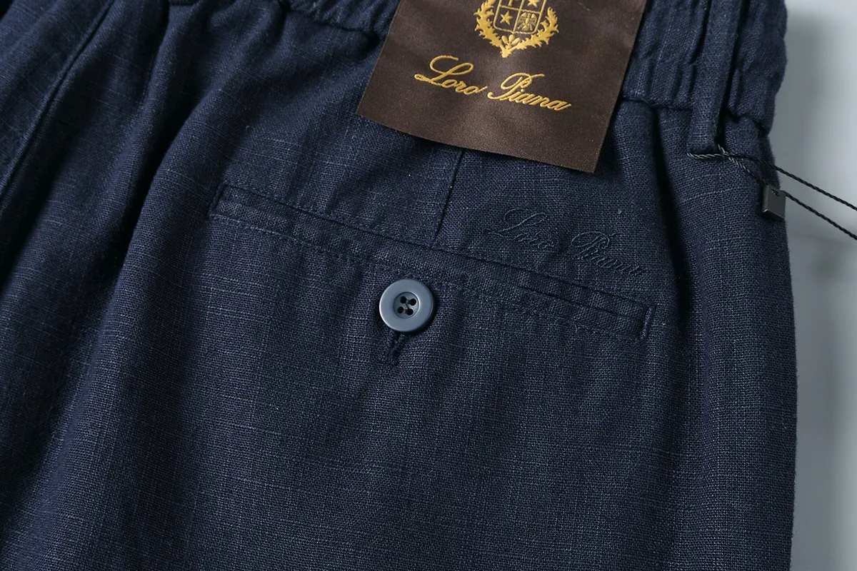 Style No. 7726: Men's high-quality linen fabric elastic band straight business brand men's casual pants
